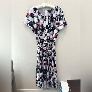 LANE BRYANT Plus Size Maxi Dress Abstract Floral Print Short Sleeve V-Neck | 16